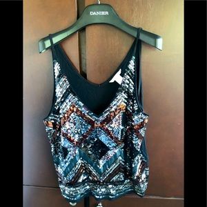 H&M EUC women’s silver bronze and black sequin tank top size medium